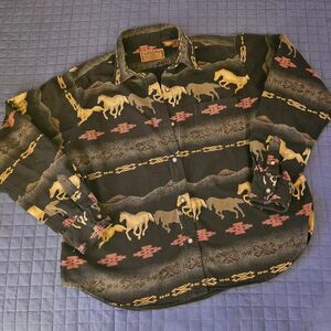 Vintage 90s Western Aztec Horse Button Down from Gallop Size Large